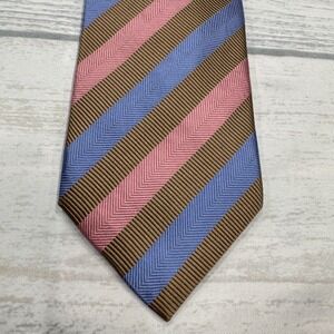 JZ Richards Neck Tie Silk Pink Blue Stripes Made in USA Mens Business Work